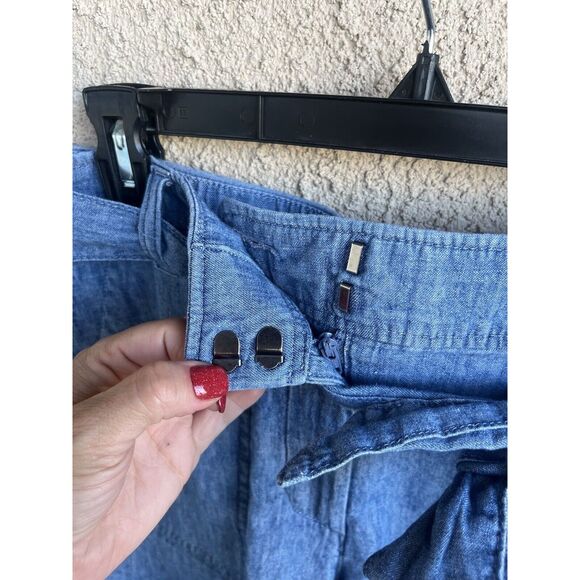 Talbots Tie Waist Linen Blend Shorts - Size 6 - Blue - Picture 9 of 12